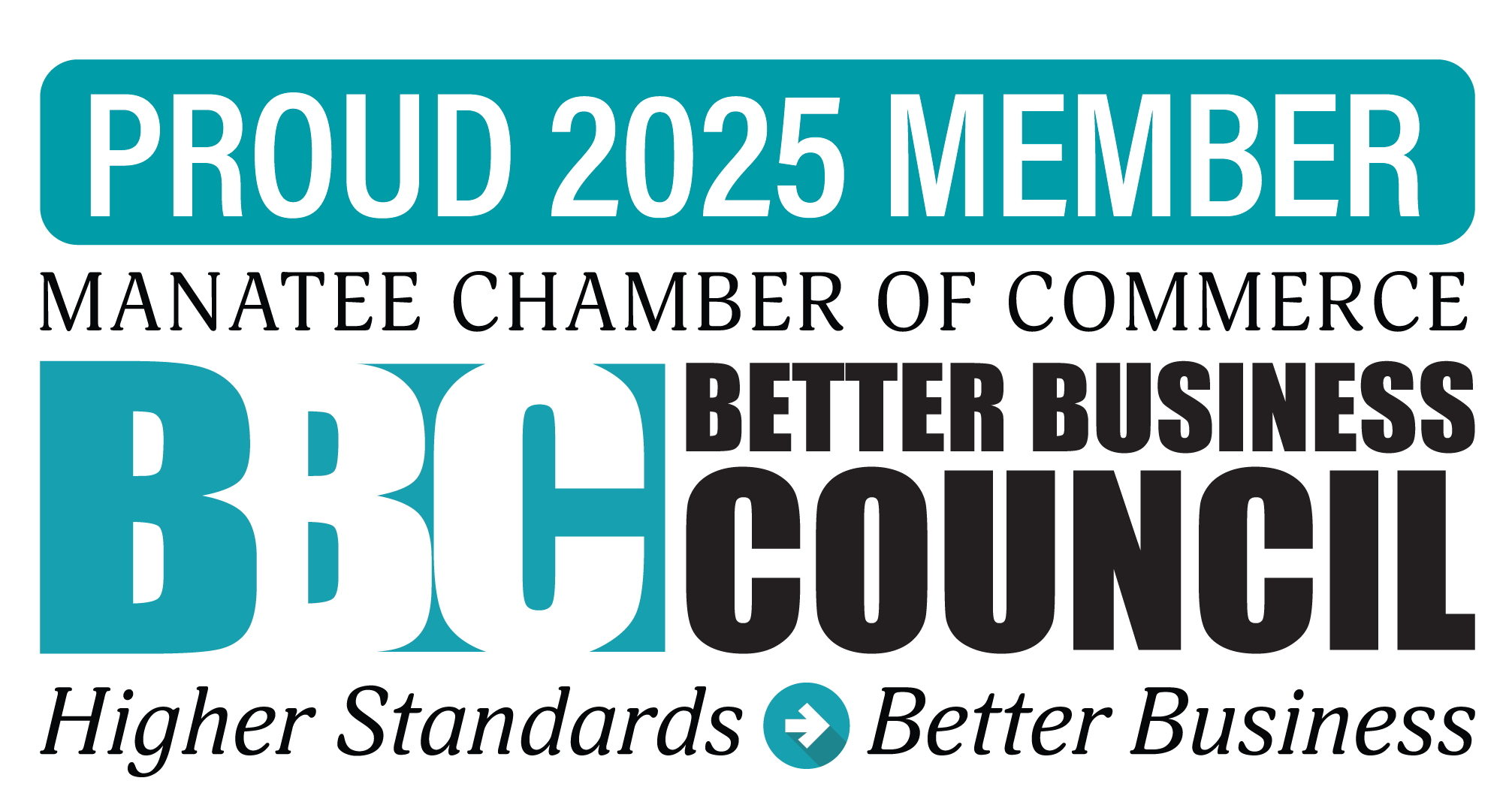 2025 Manatee Chamber Better Business Council BBC Proud Member Logo Bradenton Florida Lakewood Ranch Parrish Ellenton Palmetto Anna Maria Island Holmes Beach Longboat Key